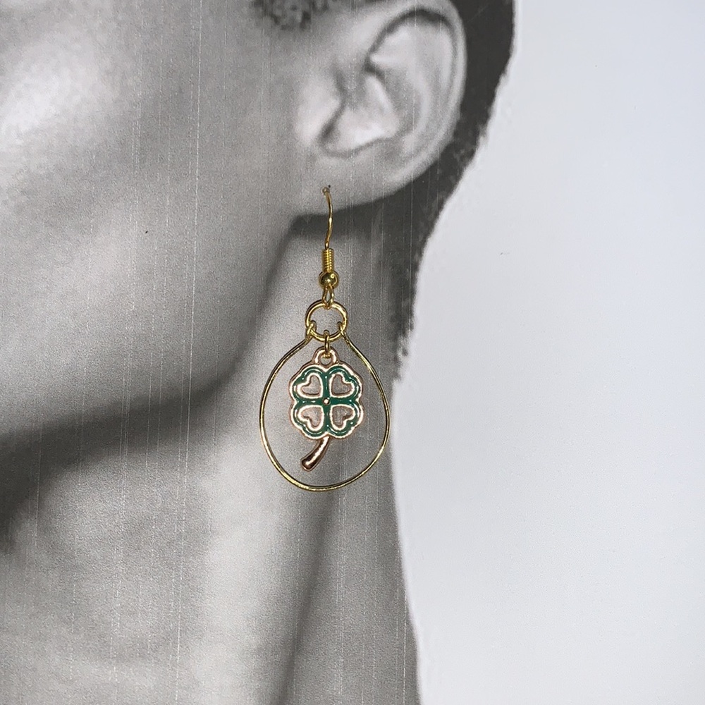 New Green Clover Dangling Earrings with Goldtone Hooks perfect for St Patrick’s